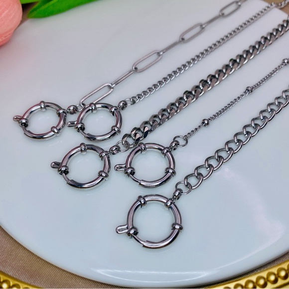 Paper Clip Link Spring Mariner Clasp Stackable Bracelet Silver - Picture 4 of 6